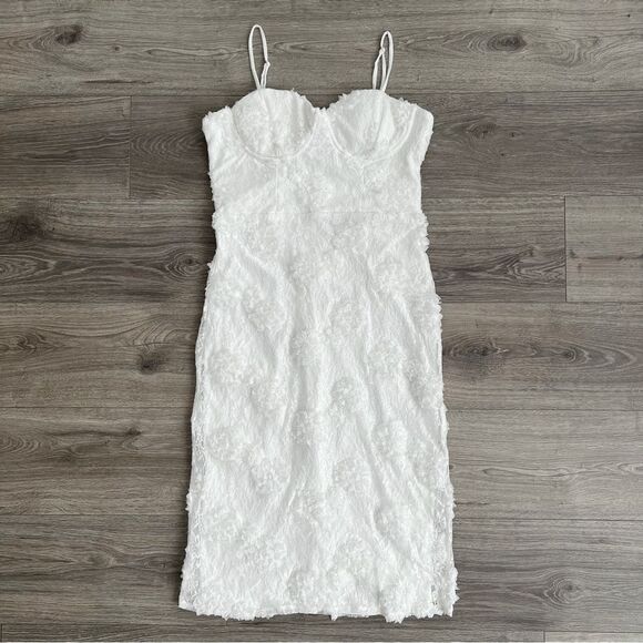 Lulus Sultry Romantic Textured Lace Bustier Midi Dress Size Large White Bridal - Picture 5 of 12